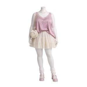 Y2k Coquette Pink Rose Silk Blend Lace Trim V Neck Tank Top Plus Size 3X Ballet